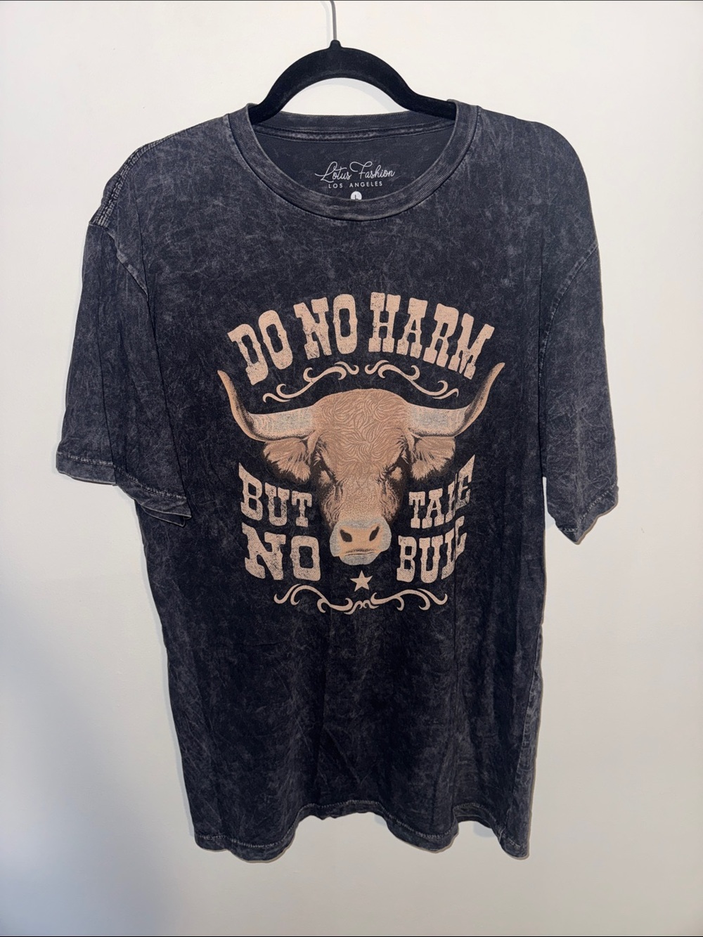 Lotus Fashion Black Graphic 'Do No Harm' Bull Graphic Tee